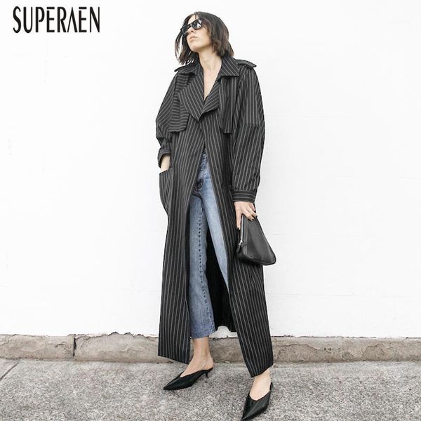 

superaen autumn and spring new 2020 trench coat for women temperament casual wild ladies windbreakers lapel women clothing1, Tan;black