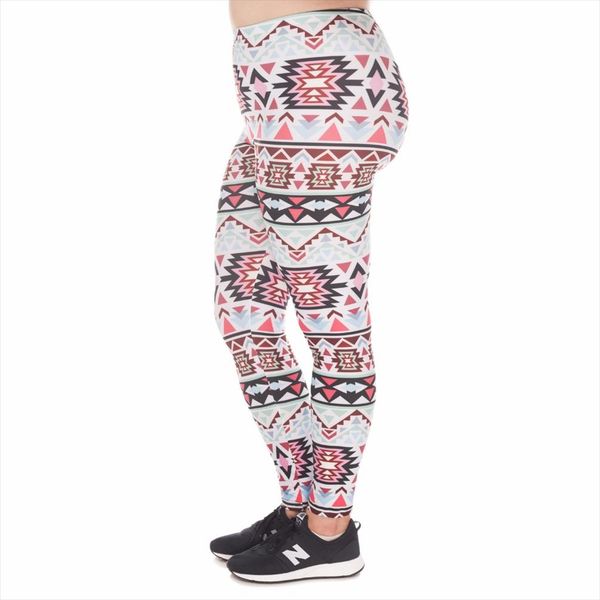 

fashion large size leggings boho green printed high waist leggins plus size trousers stretch pants for plump women, Black