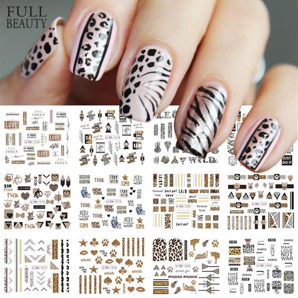 

stickers & decals 12pcs leopard nail art sticker water transfer decal animal print wrap slider full cover manicure decoration chbn1573-1584-, Black