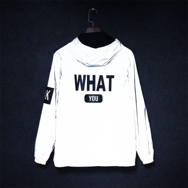 

ruelk autumn men's reflective jacket trendy fashion street hip hop triangle windbreaker with cap fluorescent men jacket s- lj201013, Black;brown