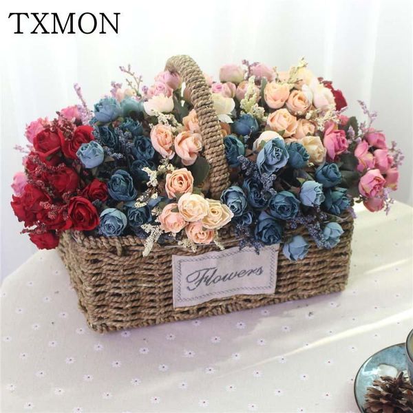 

oil painting rose artificial flowers bouquet for home wedding decoration perfect quality silk fake flower party decor 15 heads1