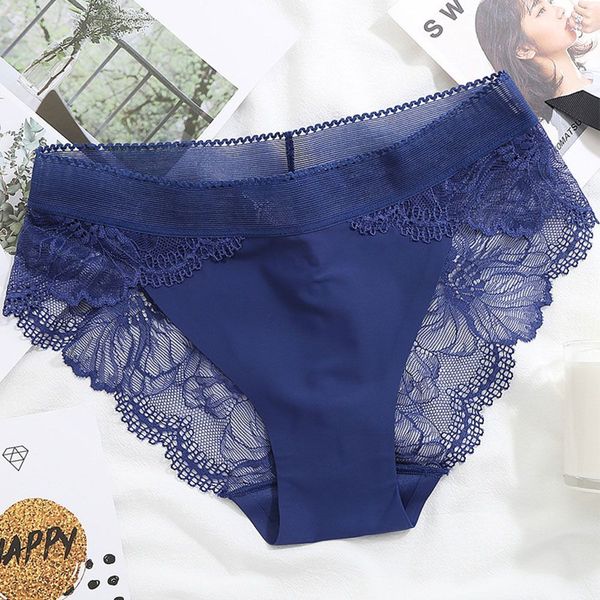 

plus size women's underpants female panties comfort intimates lace underwear briefs ice silk hollow out lingerie, Black;pink