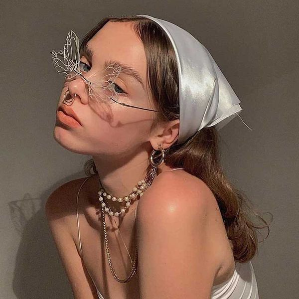 

sunglasses women retro dragonfly steampunk frameless gradient transparent lens sun glasses fashion eyewear 6 colors, White;black