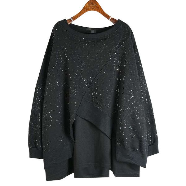 

two piece autumn bright and shiny women's 2020 new fat mm size belly covering clothes fashion trend, Black