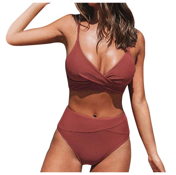 

swimwear women red cross high waist v neck push up bikini set swimsuit solid color women's swimming suit beachwear #, Black;white