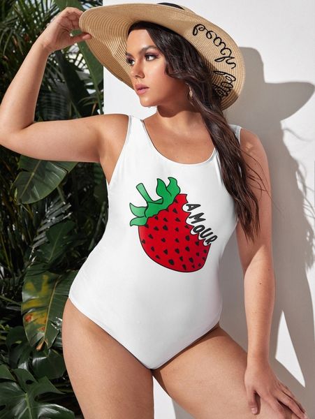 

plus strawberry print one piece swimsuit i3wy#, Black