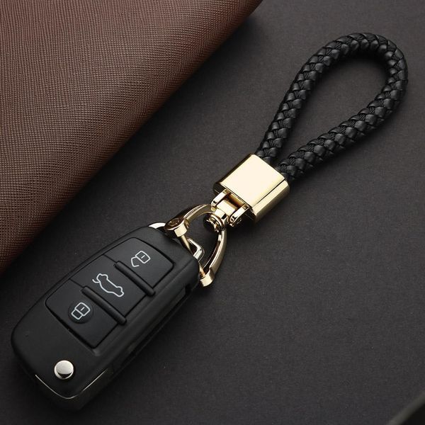 

hand woven leather keychain detachable metal 360 degree rotating horseshoe buckle braided moto car key chain for men gift k394 h jllewt, Red;blue
