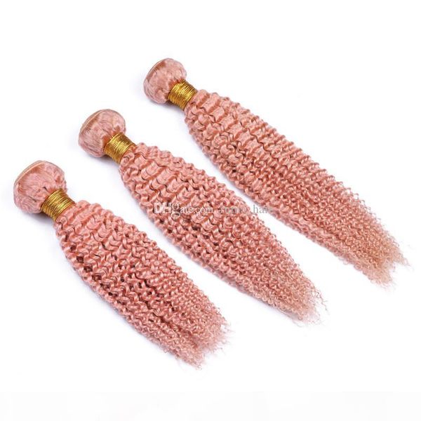 

malaysian human kinky curly hair extensions rose gold human hair bundles 3 pieces rose pink hair weaves 8a fast shipping for sale, Black;brown