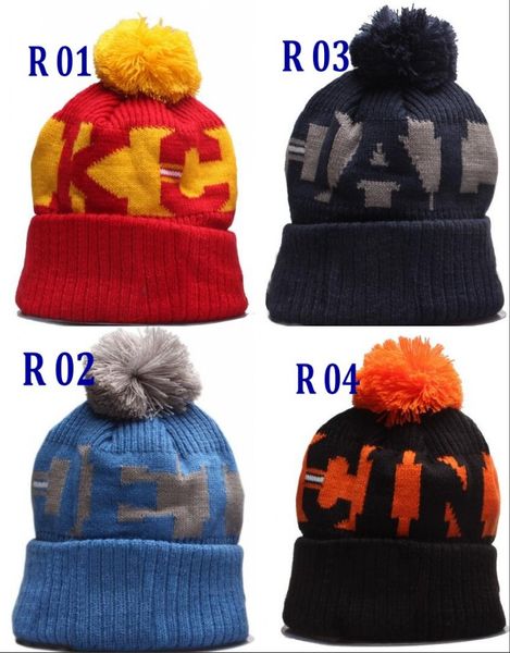 

football sideline on field pom beanies round patch premium winter soft thick beanie teams cuffed hat winter knit caps, Blue;gray