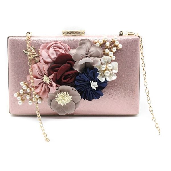 

2019 new design woman clutch japanese elegant lady pu leather flower pearl embroidery clutch evening bag c0121