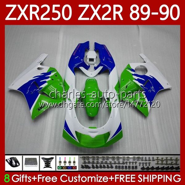 Moto Bodys per Kawasaki Ninja ZX2R ZXR250 ZX 2R 2 R R250 ZXR 250 Verde Blue White 89-98 Bodywork 84No.29 ZX2 R ZX-2R ZXR-250 89 90 ZX-R250 1989 1990 Kit full Fairing