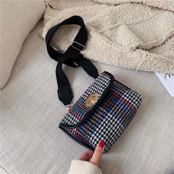 

houndstooth pattern crossbody bag for women 2020 metal lock flap messenger purse and handbags classic style petit sac femme