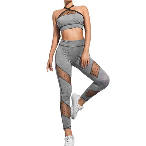 

yoga outfits 2021 sports bra leggings women mesh stitching clothes set female fitness tracksuit pants slim sportswear gym, White;red