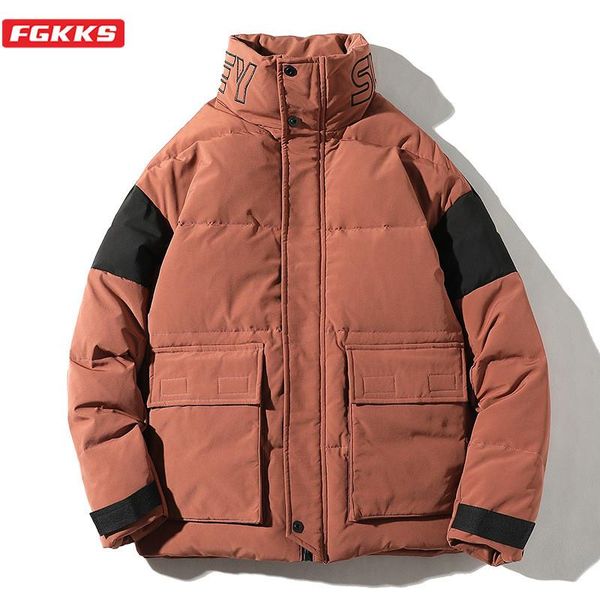 

fgkks 2020 men fashion down jacket winter casual down coats jackets parkas men sportswear clothing, Black
