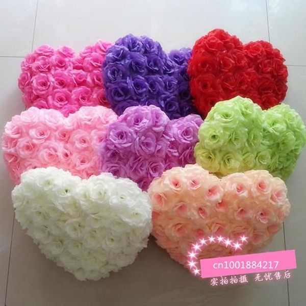 

decorative flowers & wreaths 35x30cm silk rose door artificial flower wedding decoration car heart shaped 8 colors wholesale