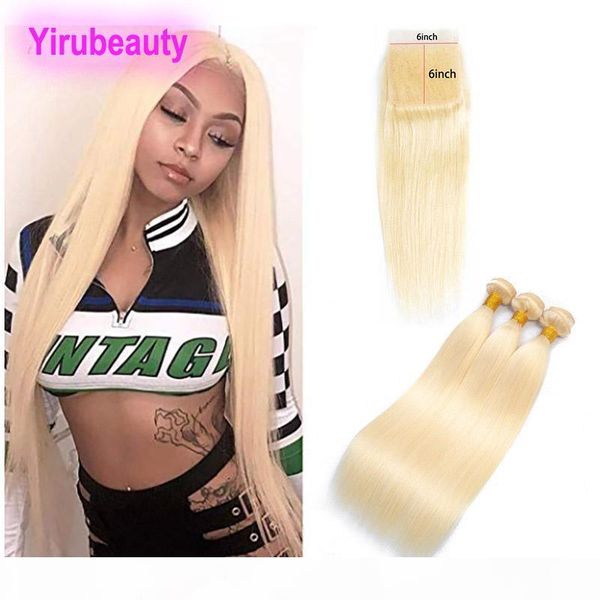 

indian virgin raw hair straight bundles with 6x6 lace closure 613# blonde hair extensions 10-30inch bundles with six by six closure, Black;brown