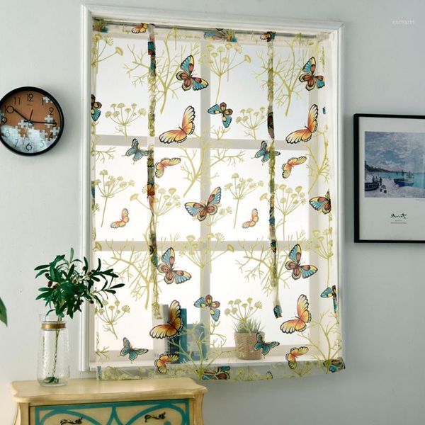 

butterfly floral pattern embroidered semi-shading window kitchen bedroom tulle roman curtain living room short screening panel1
