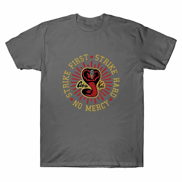 

sport cobra kai no mercy strike first strike hard 80s film movie t-shirt 100% cotton summer men tees t shirt funny print t shirts