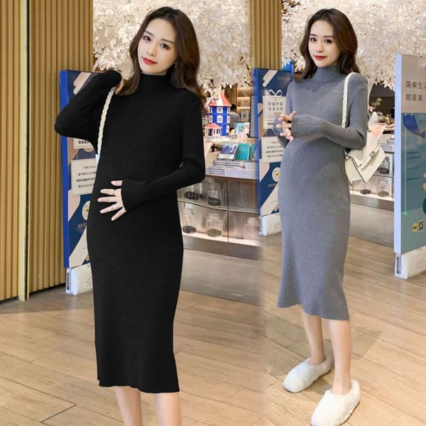 

pregnant women's clothing autumn and winter new fashion korean knitted sweater bottomed skirt slim temperament medium length drs, White