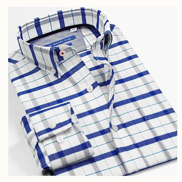 

men's casual shirts smart five classic men long sleeve plaid 100% cotton shirt summer 2021 plus size 5xl 6xl clothes, White;black