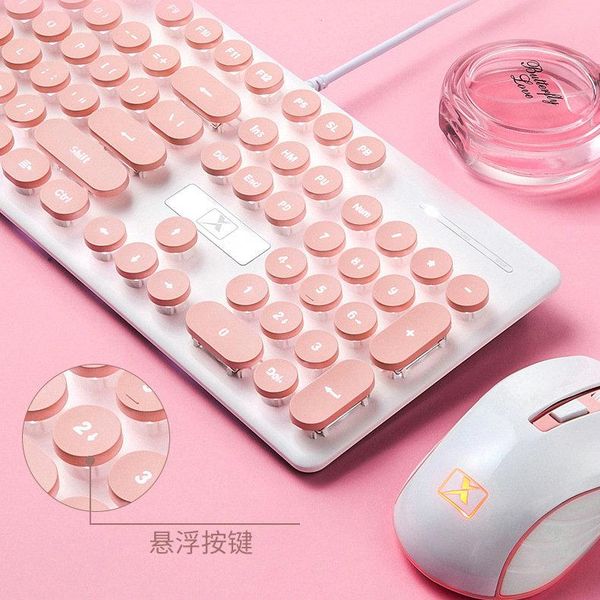 

cute pink online celebrity punk real machinery handfeel keyboard and mouse set backlight game office laptop