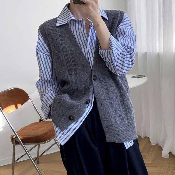 

women's vests loose v-neck soft knitted sweater vest women sleeveless solid color single-breasted simple style female autumn, Black;white