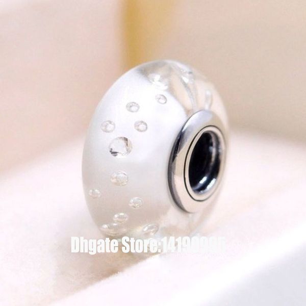 2 Stück 925 Sterling Silber Schraube weiß Efferveszenz Fizzle Murano Glasperlen passen Pandora Charm Schmuck Armbänder Halsketten