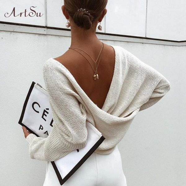 

2019 autumn criss cross knitted sweaters casual solid loose pullover women v-neck batwing sleeve pullovers assw603391, White;black