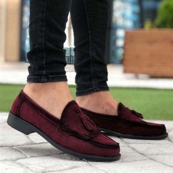 

ba0062 tassels corcik suede maroon classic men 's women 's shoe, Black
