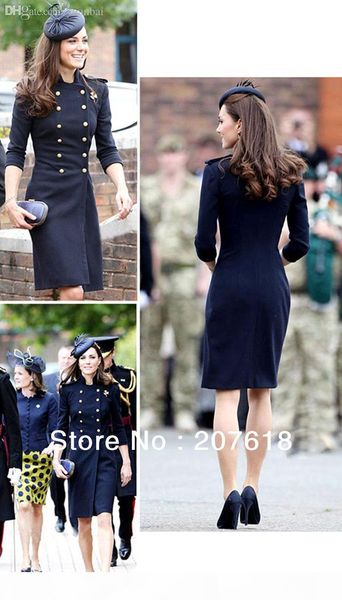 

wholesale-new women long wool coats kate middleton double breasted trench coat celebrity style autumn winter outerwear, Black