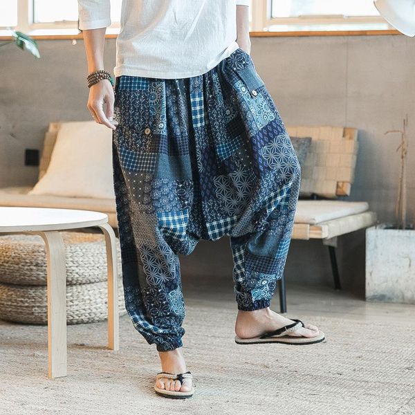 

yoga outfits men sweatpant linen nepal loose wide leg crotch pant casual baggy bloomers running jogger fitness gym workout activewear, White;red