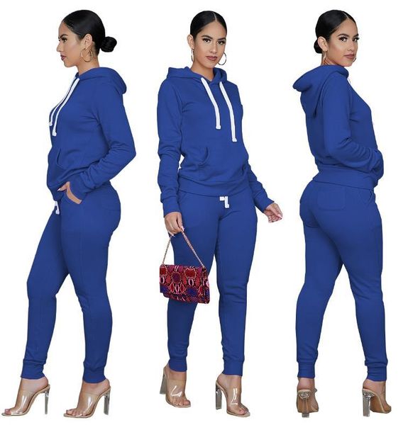 

fashion women solid color round collar stitching tracksuit two piece outfits set hooded pullover sweatshirts jogging suits, Gray