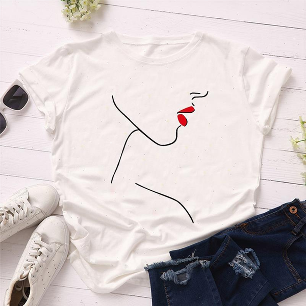 

summer women t shirt short sleeve tshirts casual white o neck polyester t shirts simple line art aesthetics female tees