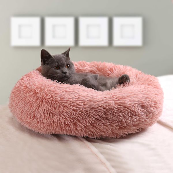 

er soft long plush warm pet mat cute lightweight kennel cat sleeping basket bed round fluffy comfortable touch pet products
