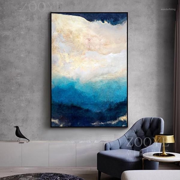 

abstract modern dreamy color canvas painting fashion golden poster and print for living room asile bedroom wall art la imagen hd1