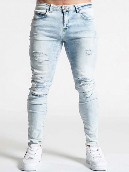 

romwe guys light washed ripped skinny jeans d8bz#, Blue