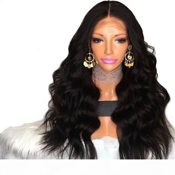 

synthetic body wave lace wig with natural hairline heat resistant fiber pre plucked lace front synthetic wigs for black women
