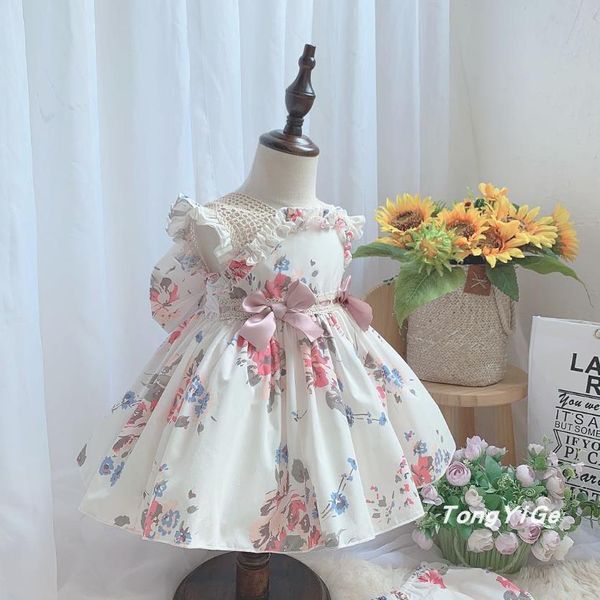 

2pcs summer lolita spanish princess dress bow print sleeveless ball gown vintage birthday easter party dress for girl y3041 t200709, Red;yellow