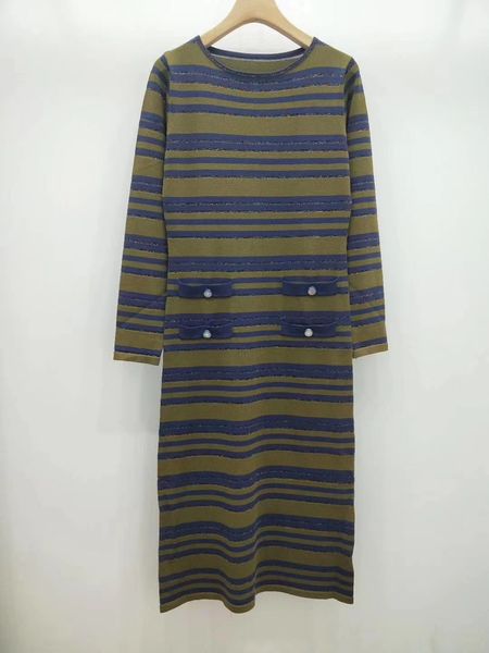 

milan runway dress 2019 spring autumn o neck long sleeve striped designer designer dress brand same style dress 062801, Black