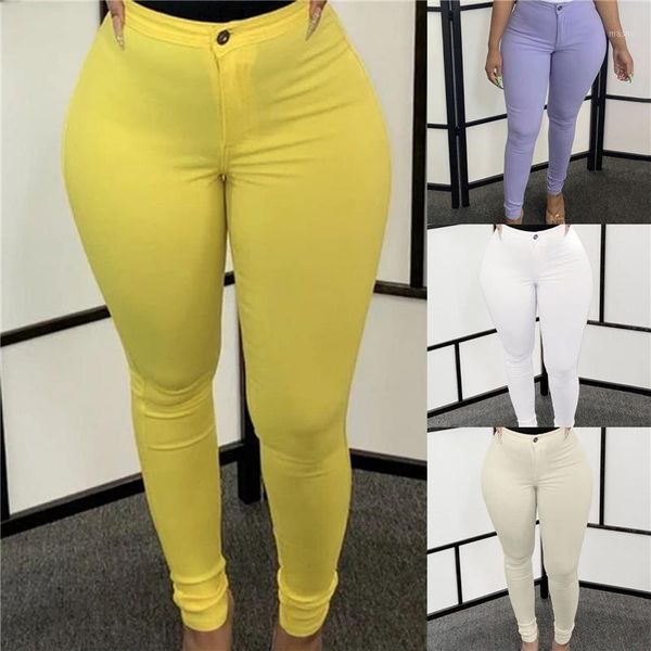 

plus size s-3xl solid stretchy pencil pants for women button highly elastic slim ankle length trousers female outfit1, Black;white