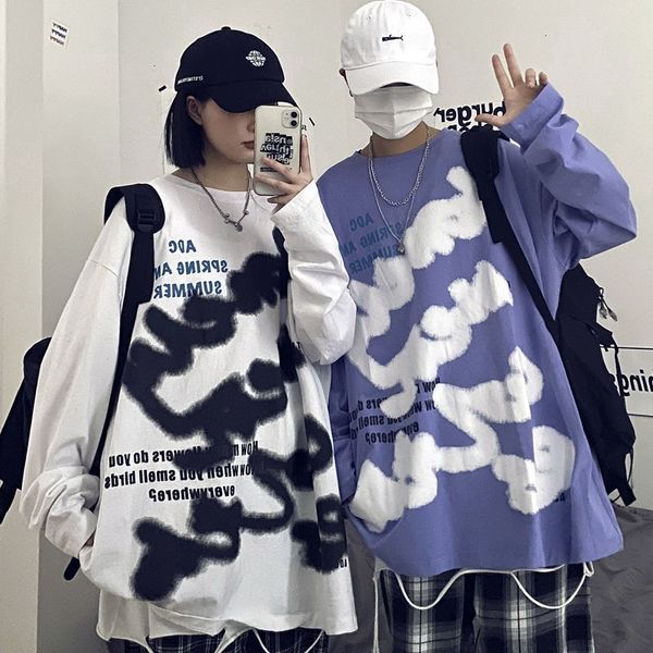 

new men's letter printed long sleeve t-shirt 2021 fashion couple t shirts o-neck korean streetwear pullovers clothing v6qb, Black