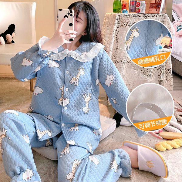 

cotton-padded warm maternity nursing sleepwear winter feeding pajamas clothes for pregnant women pregnancy sleep lounge wear lj201120, White
