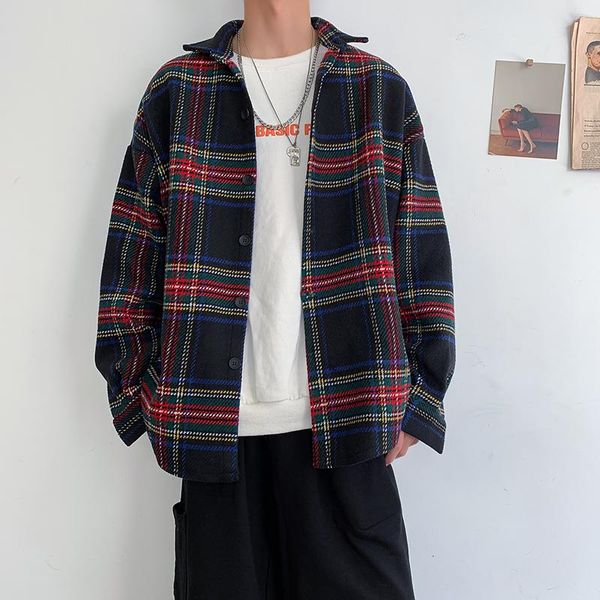 

men's jackets autumn woolen shirt fashion retro casual thick long-sleeved man streetwear loose jacket male clothes, Black;brown