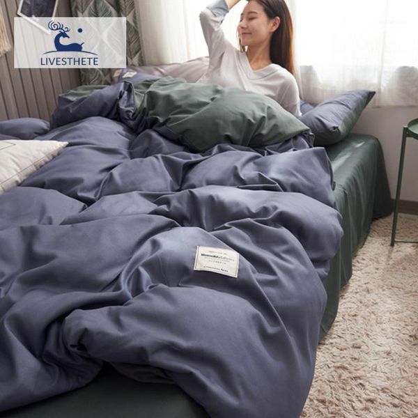 

liv-esthete bedding set purple duvet cover gray flat sheet or fitted sheet with elastic band corner double  king bedspread1