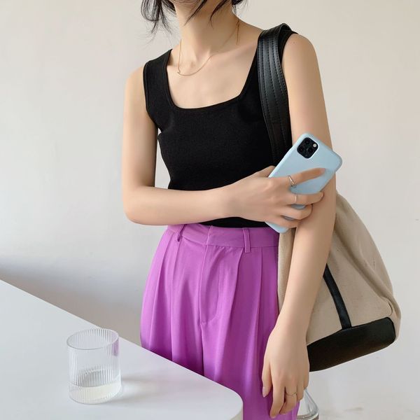 

2021 new style in summer thin french square collar with no outer sleeves and short mesh waistcoat for women 1nf6, White