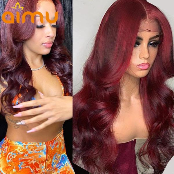 

lace wigs colored 99j burgundy 13x6 frontal wig hd deep body wave pre plucked glueless red human hair for women 250% density remy, Black;brown
