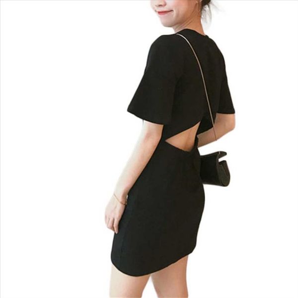 

women short sleeve long evening party beach back hollow out black dresses vestidos women dress new clothes 279341, Black;gray