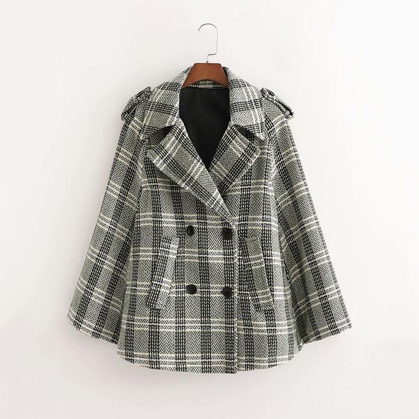 

women's wool & blends cloak loose plaid thick jacket women 2021 autumn european american suit collar straight woolen woman, Black