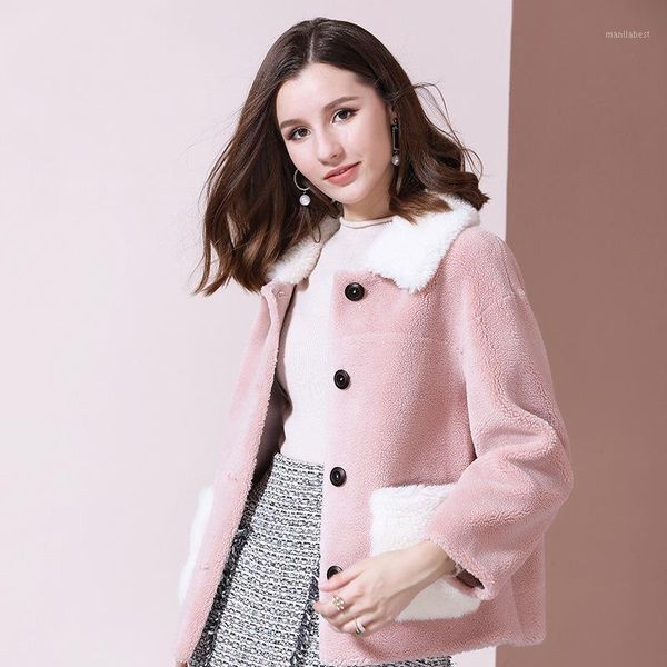 

women s faux fur coats short teddy bear coat ladies clothing overcoat plus size pink wool blend 2020 autumn winter, Black
