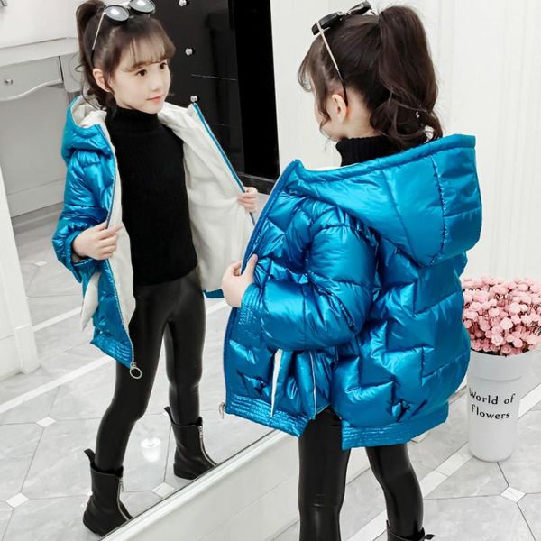 

girls winter coats girl bright color jacket children warm parkas 2020 new kids hooded outwear toddler kids windproof clothing, Blue;gray